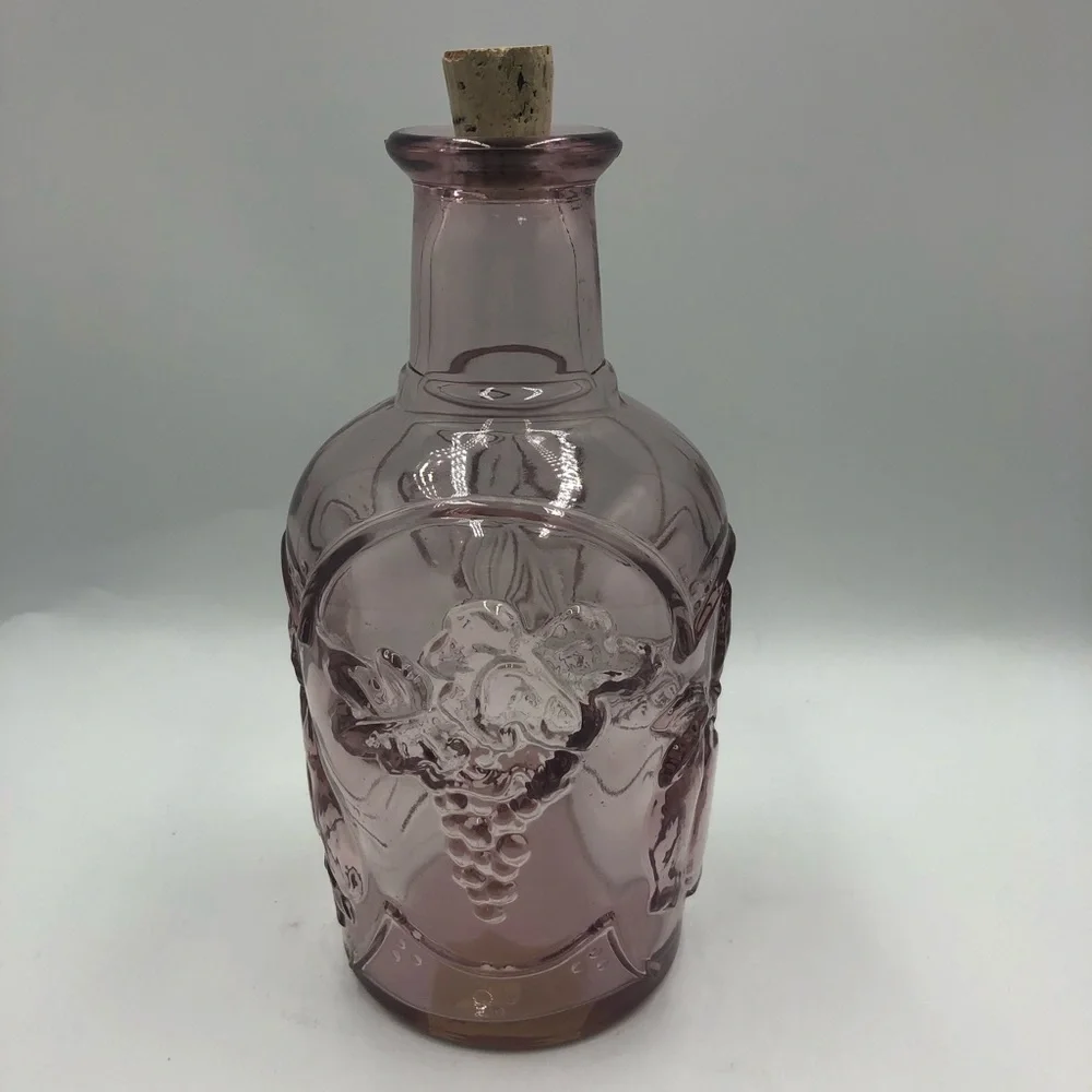 Libbey Glass Decanter Orchard Fruit Embossed Pink